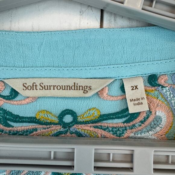 Soft Surroundings Blue River Island Embroidered Tunic 3/4 Sleeve Plus Size 2X - Picture 4 of 16